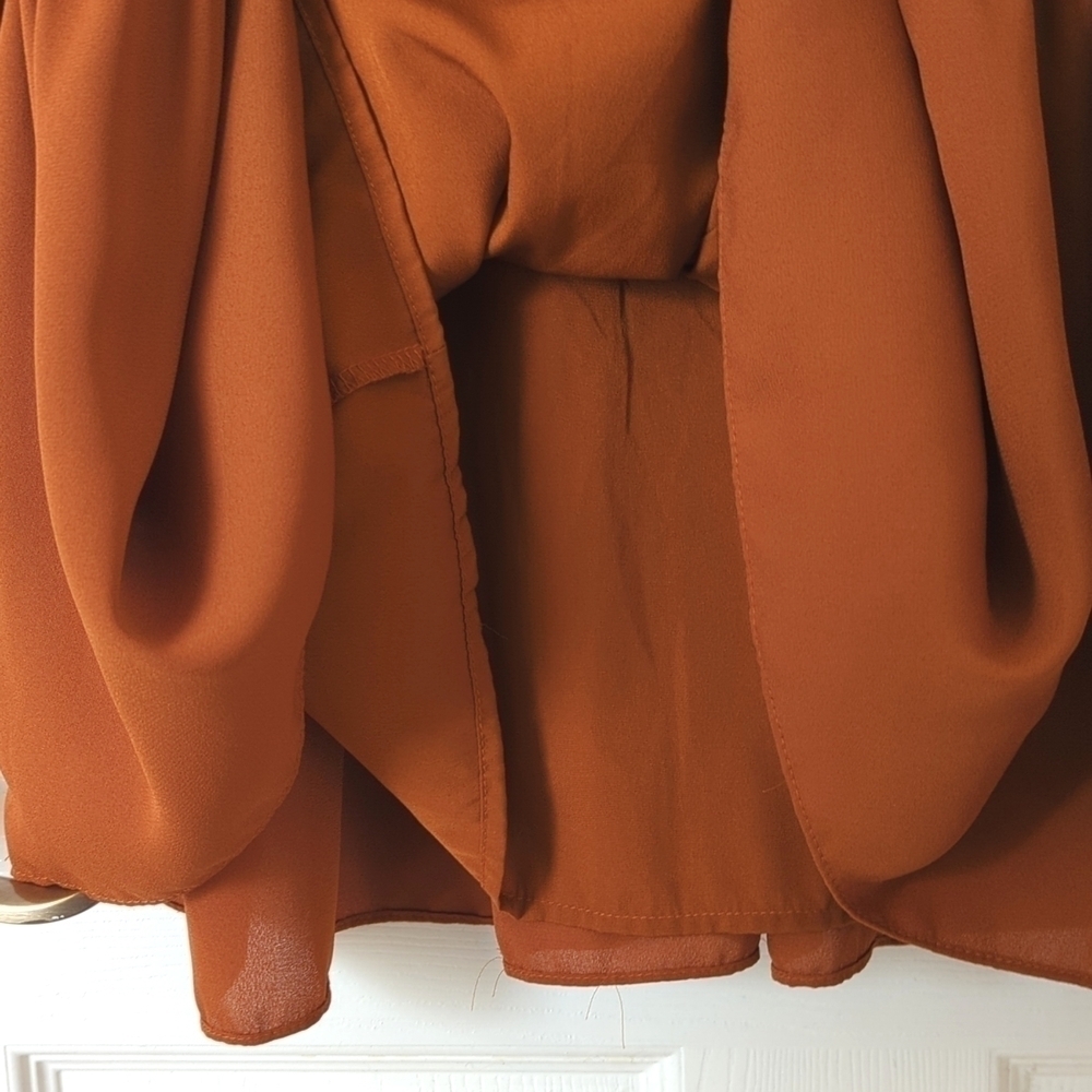 Sam and Jess Ruffle Tiered Long Sleeve V-neck Mini Babydoll Swing Dress Rust S - Picture 9 of 13